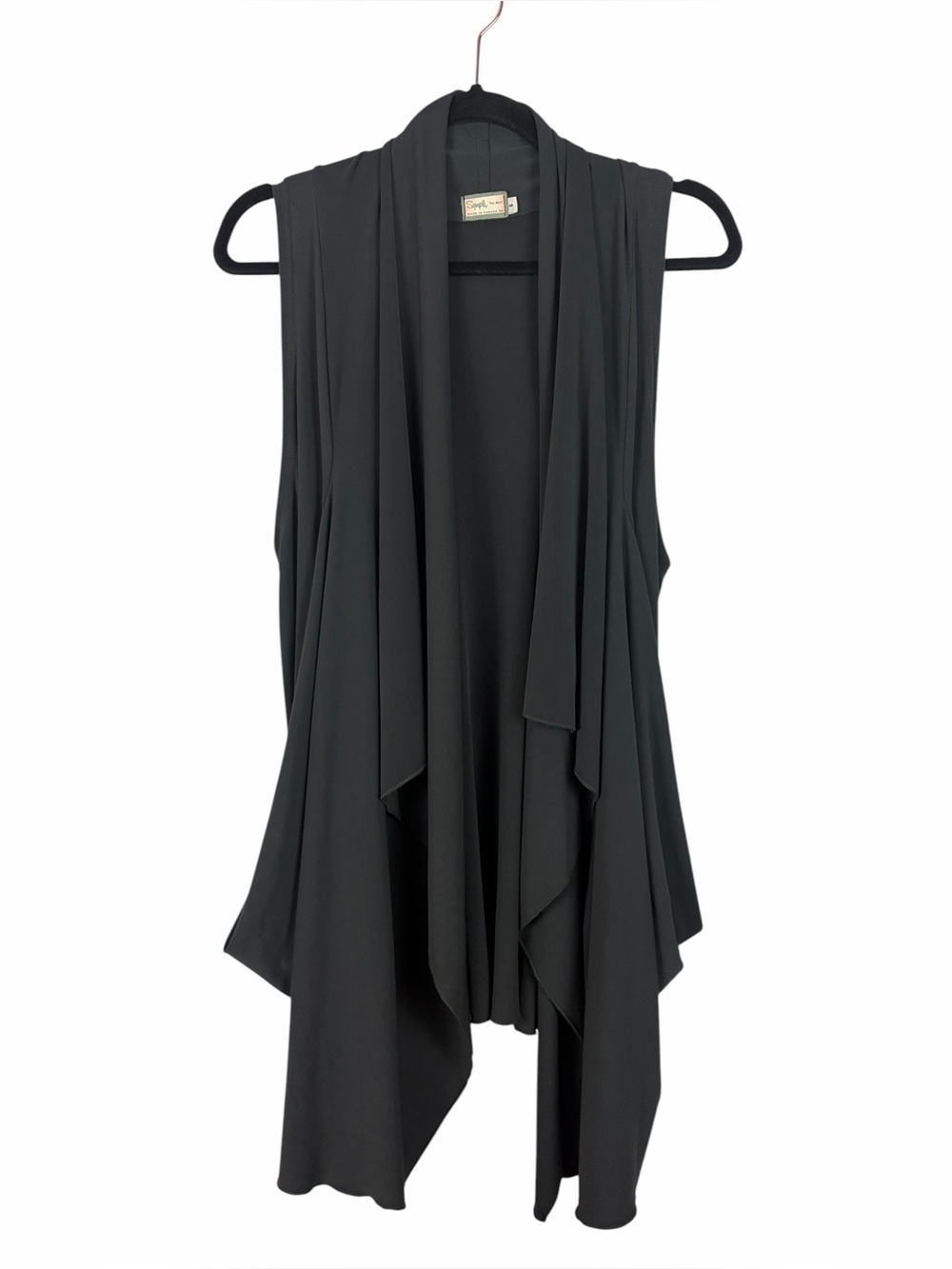 Sympli The Best Charcoal Grey Sleeveless Drape Open Front Vest Cardigan Size 6